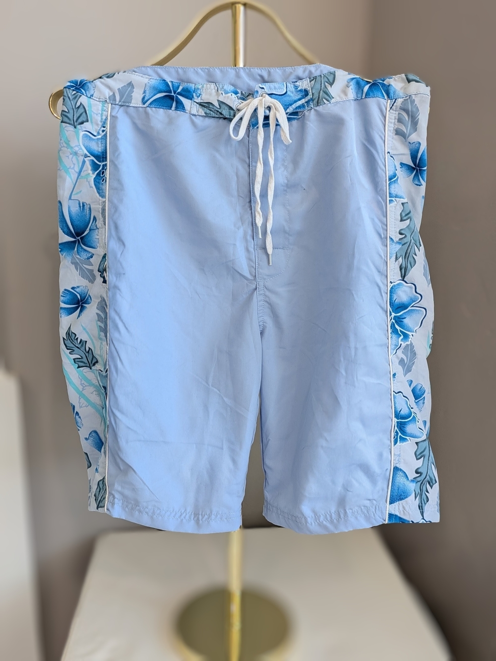 Junior/Women's Sky Blue Swim Board Shorts with Floral Side Panels Junior Size 13